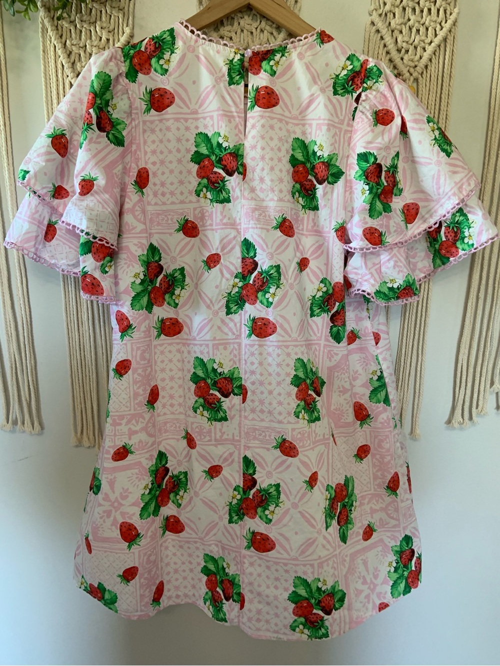 PEACH LOVE CALIFORNIA Berry Bliss Pink Cotton Strawberry Dress Size Medium - Picture 3 of 11